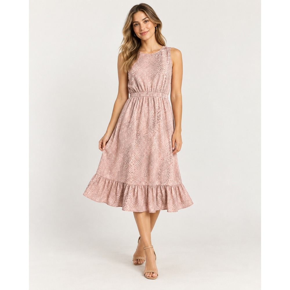 J.Crew Pink Snakeskin Print Ruffle Hem Sleeveless Midi Dress Size 8